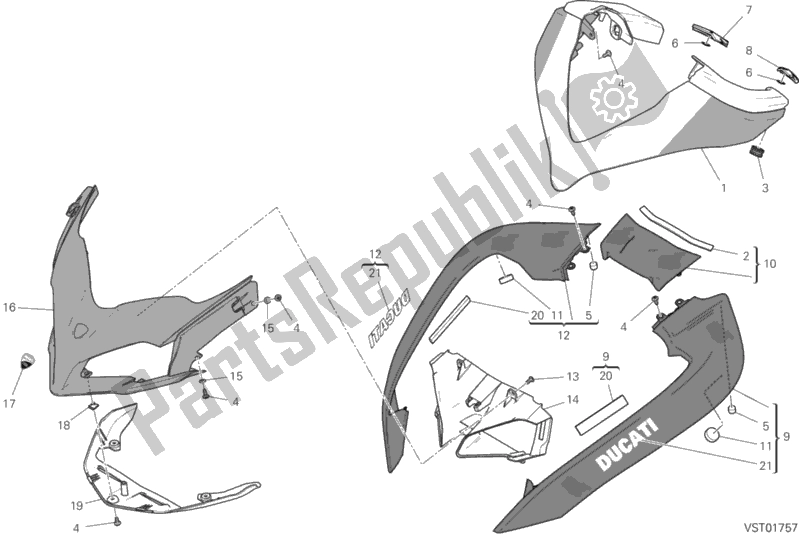 All parts for the Cowling of the Ducati Multistrada 1260 S Pikes Peak 2020
